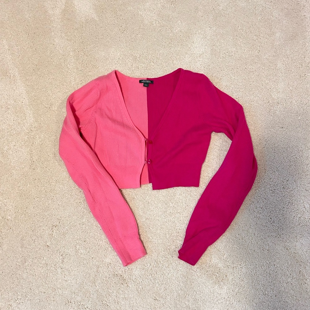 Split Color Pink Cropped Sweater